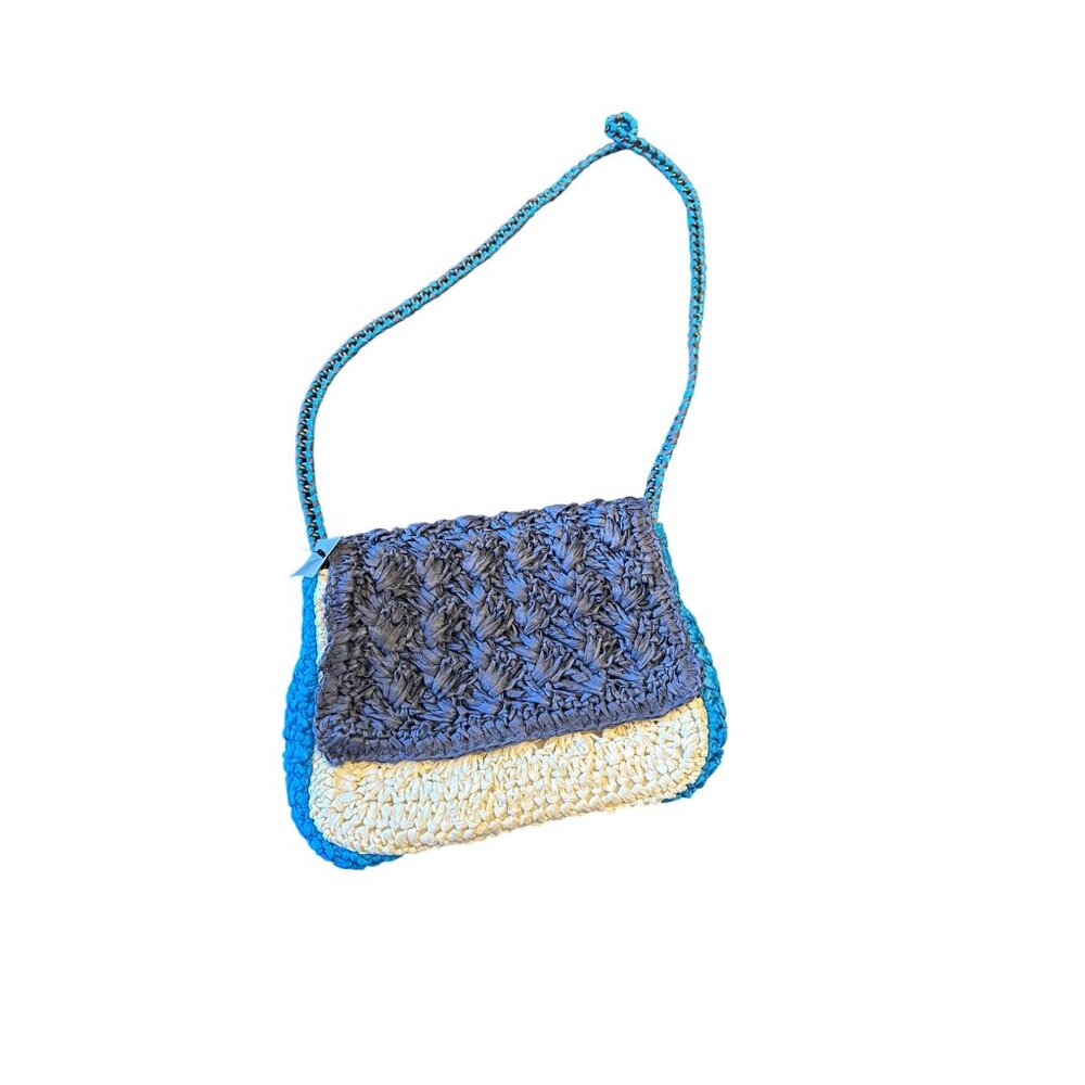 NWT J.Crew Woven Crossbody Bag With Striped Lining Blue & Cream Summer Coastal
